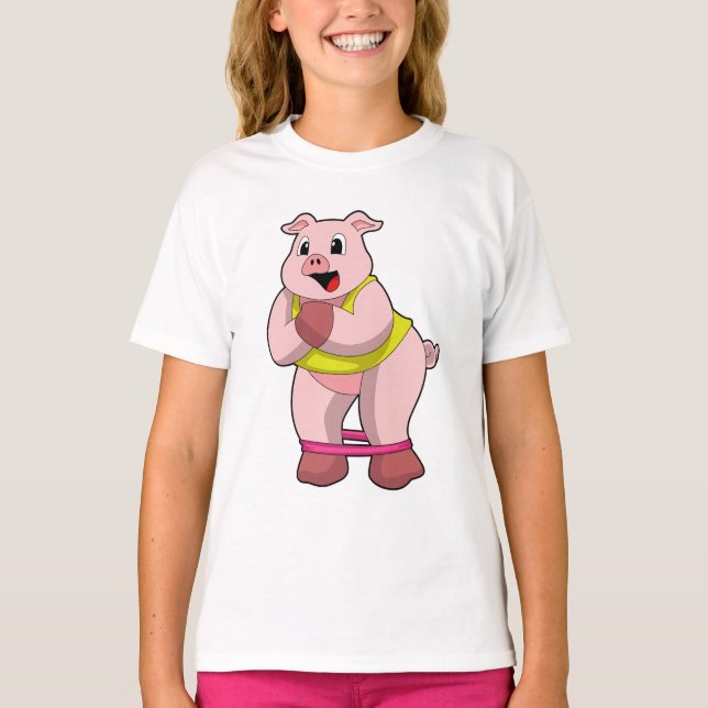 Camiseta Cerdo en Fitness con banda de goma (Anverso)
