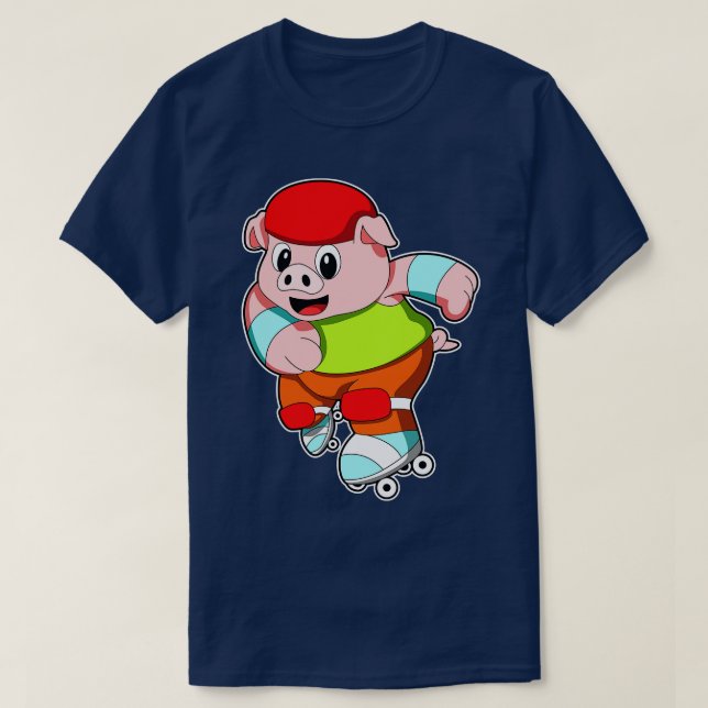 Camiseta Cerdo en patinaje en línea con casco para patines  (Diseño del anverso)
