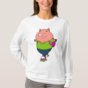 Camiseta Cerdo en patinaje en línea con patines de patinaje