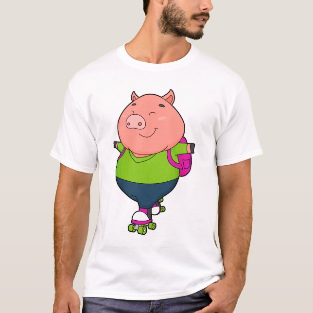 Camiseta Cerdo en patinaje en línea con patines de patinaje (Anverso)
