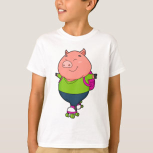 Camiseta Cerdo en patinaje en línea con patines de patinaje