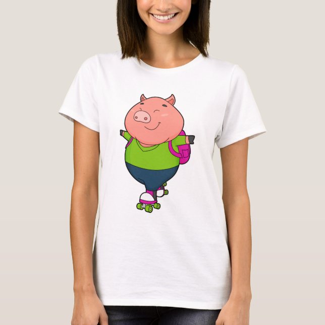 Camiseta Cerdo en patinaje en línea con patines de patinaje (Anverso)