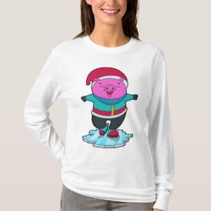 Camiseta Cerdo en patinaje sobre hielo con patines de hielo