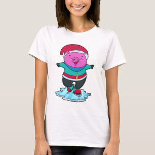 Camiseta Cerdo en patinaje sobre hielo con patines de hielo