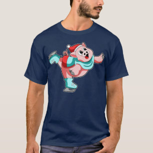 Camiseta Cerdo en patinaje sobre hielo con patines de hielo
