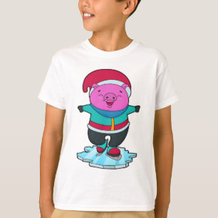 Camiseta Cerdo en patinaje sobre hielo con patines de hielo