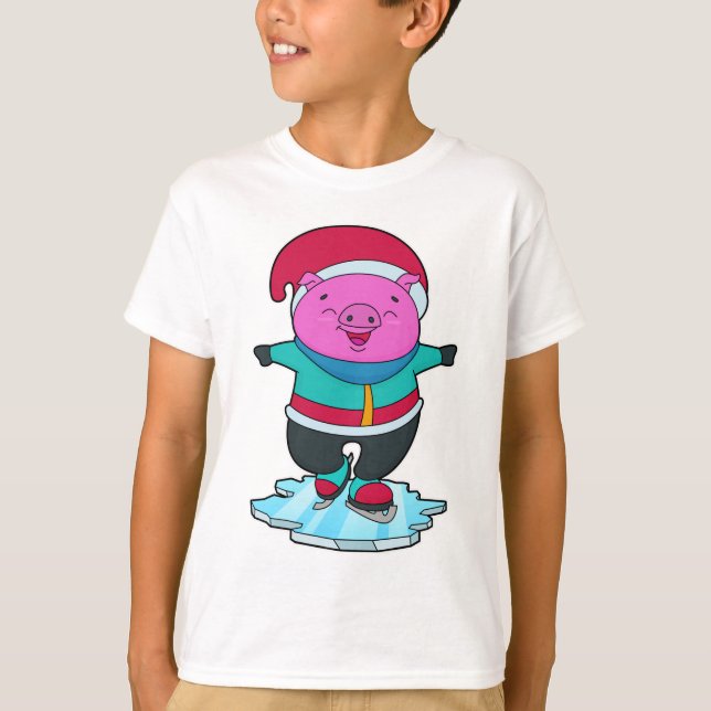 Camiseta Cerdo en patinaje sobre hielo con patines de hielo (Anverso)
