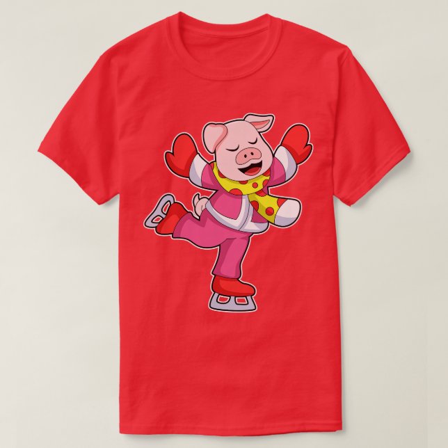Camiseta Cerdo en patinaje sobre hielo con patines de hielo (Diseño del anverso)