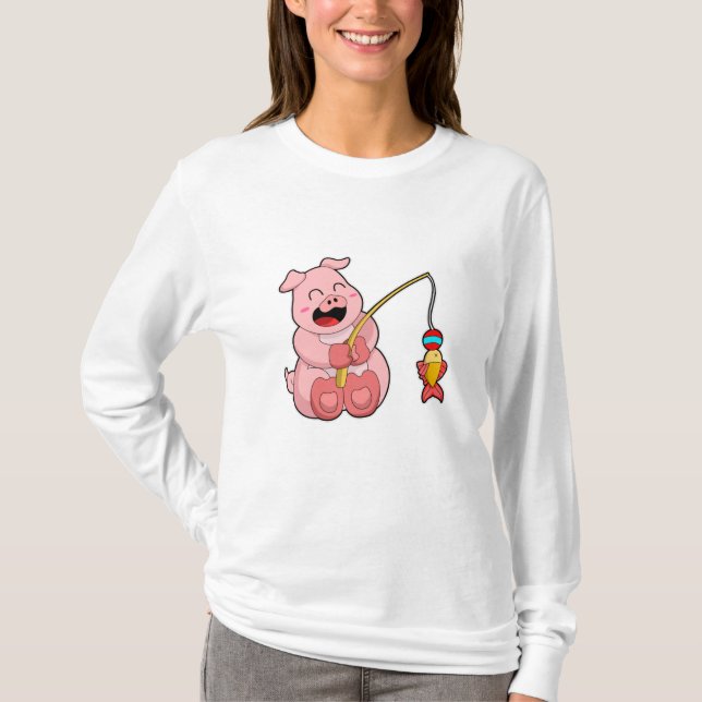 Camiseta Cerdo en pesca con peces (Anverso)