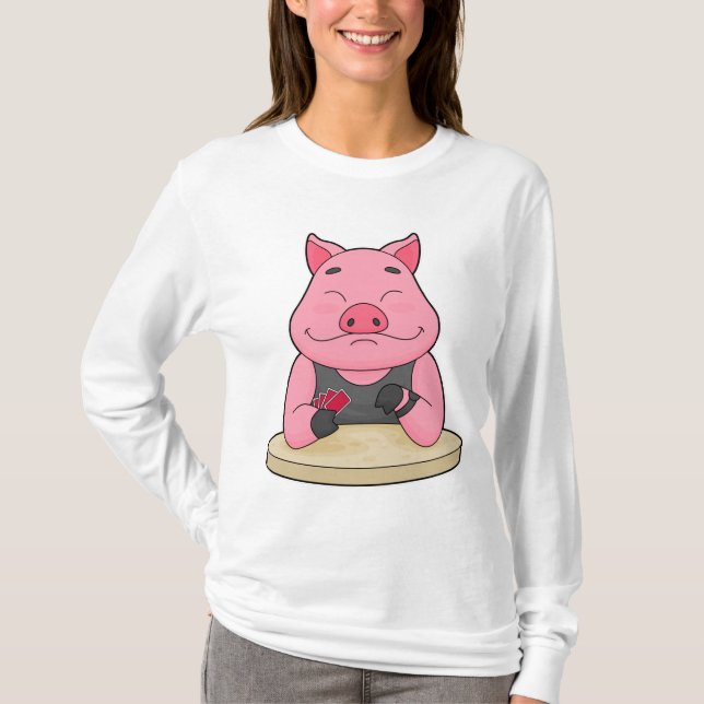 Camiseta Cerdo en Poker con tarjetas de Poker (Anverso)