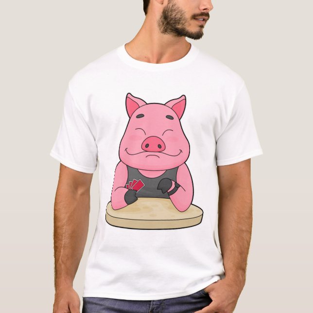 Camiseta Cerdo en Poker con tarjetas de Poker (Anverso)