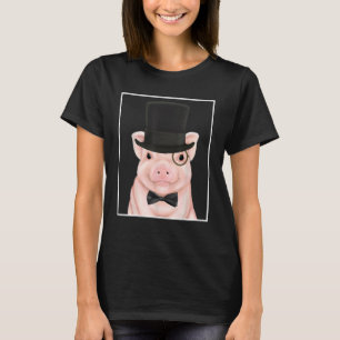 Camiseta Cerdo en sombrero superior, monóculo y corbata de