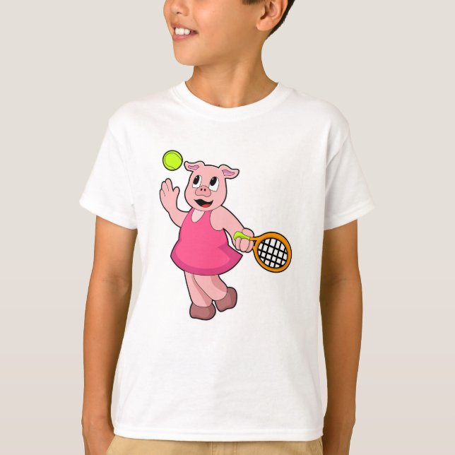 Camiseta Cerdo en tenis con raqueta de tenis (Anverso)