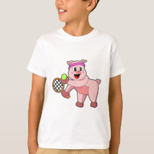 Camiseta Cerdo en tenis con raqueta de tenis