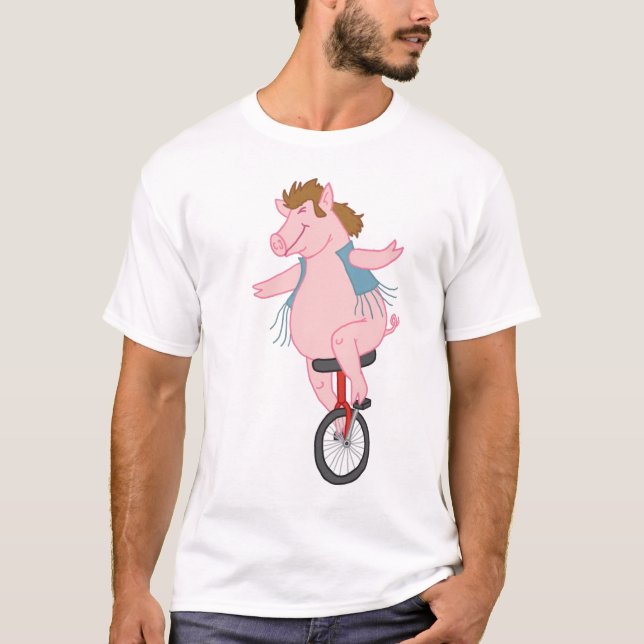 Camiseta cerdo en un unicycle (Anverso)