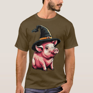 Camiseta Cerdo en una bruja gorra de halloween cerdo 1
