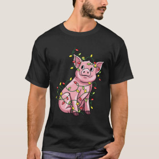 Camiseta Cerdo Encogido En Luces Santa Regalo Para Navidade