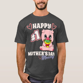 Camiseta Cerdo feliz primer día de la madre mami bebé coinc