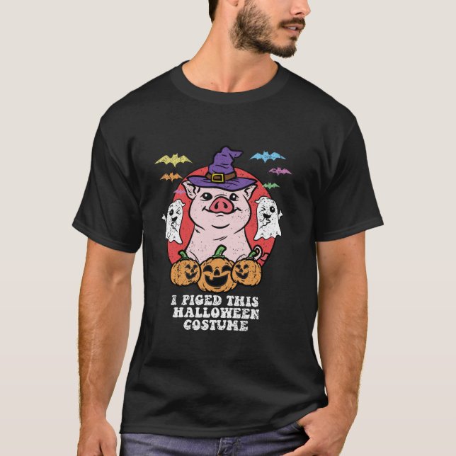 Camiseta Cerdo Gorra de brujas Halloween Disstume divertida (Anverso)