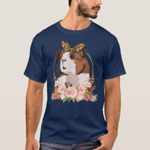 Camiseta Cerdo guineano con flor de cuero en la cabeza de l