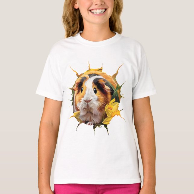 Camiseta Cerdo guineano entre los Daffodils (Anverso)