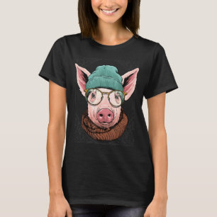 Camiseta Cerdo Hipster Animal Vestir Gafas Granja Cerdo