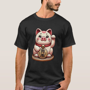 Camiseta Cerdo Japón Hombre Afortunado Maneki Neko Fortuna 