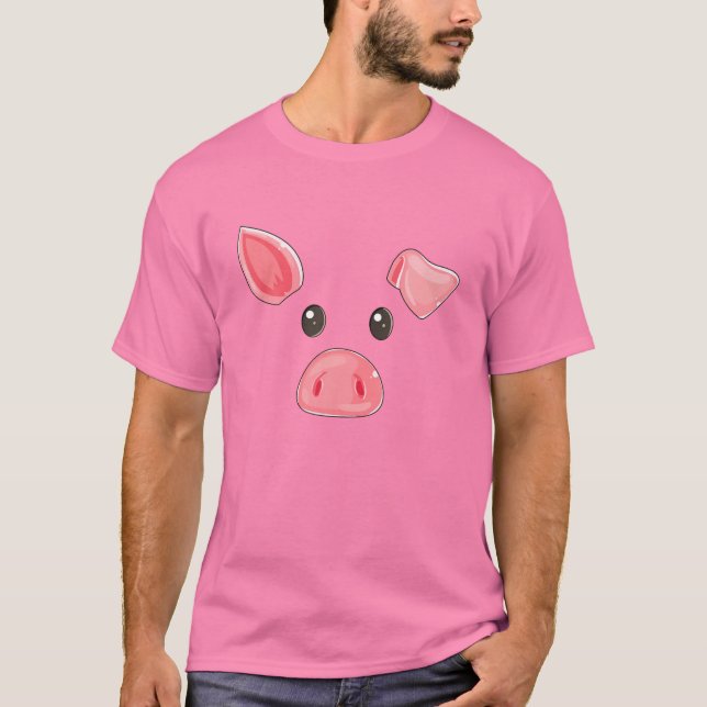 Camiseta Cerdo lindo Cara de Halloween Costume familia de c (Anverso)