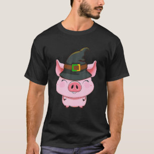 Camiseta Cerdo lindo Gorra de bruja calabaza vestuario Hall
