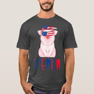 Camiseta Cerdo Merica 4 de julio, divertida bandera norteam