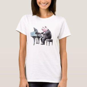 CAMISETA CERDO MUSICAL DIVERTIDO EN PIANO