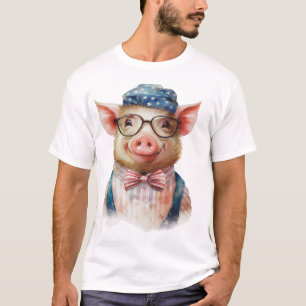 CAMISETA CERDO PATRIOTA ADORABLE DE SONRISA