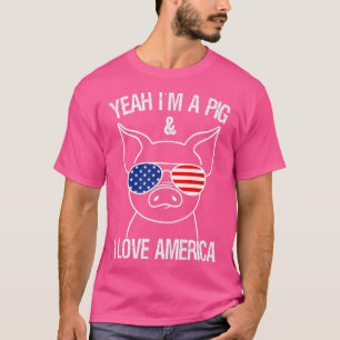 Camiseta Cerdo Patriótico Gafas De Sol Estadounidenses Grac