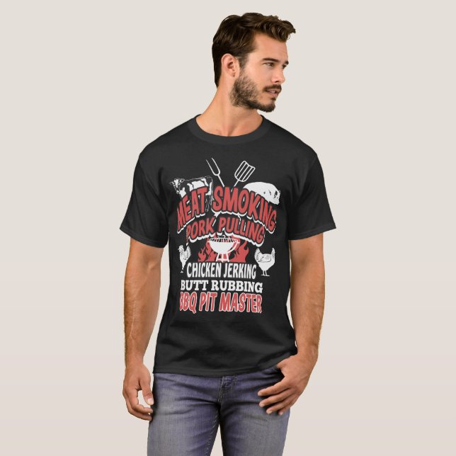 Camiseta Cerdo que fuma de la carne que tira de la barbacoa (Anverso completo)