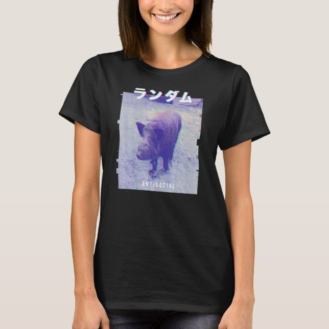 Camiseta Cerdo retro de vaporwave estético Glitch 80 (Anverso)