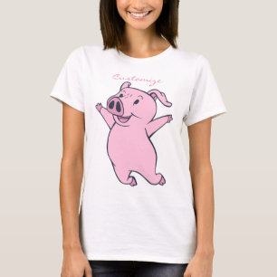 Camiseta Cerdo rosado feliz que salta Thunder_Cove