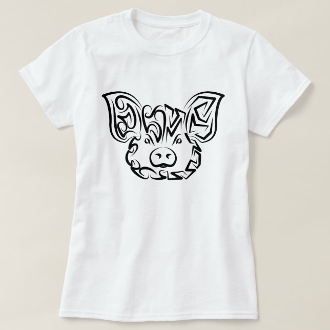 Camiseta Cerdo tribal blanco y negro (Diseño del anverso)