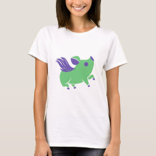 Camiseta Cerdo verde con alas moradas