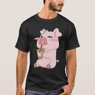 Camiseta Cerdos Cerdo Boba Bubble Tea Anime Kawaii Cute Gif
