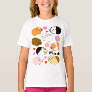 Camiseta Cerdos de Guinea Adorables con Corazones y Flores