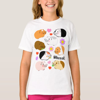 Camiseta Cerdos de Guinea Adorables con Corazones y Flores