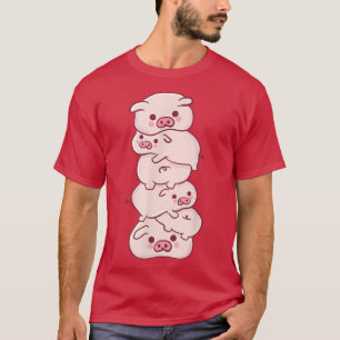 Camiseta Cerdos En Una Pila - Cute Kawaii Anime - Estética 