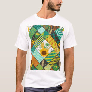 Camiseta Cereales de patchwork, girasoles, motivos geométri