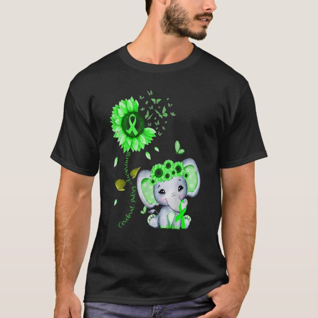 Camiseta Cerebral Palsy Awareness Green Hippie Sunflower El (Anverso)