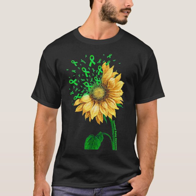 Camiseta CEREBRAL PALSY SENSIBILIZACIÓN Cinta verde girasol (Anverso)