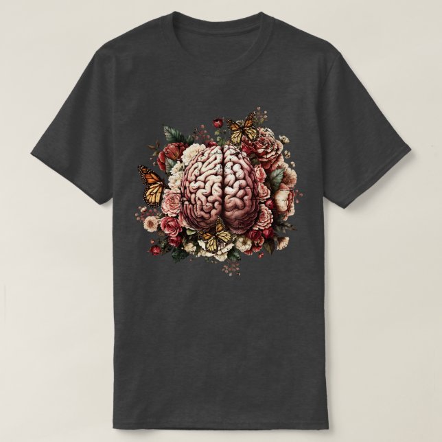 Camiseta Cerebro con flores psicología frente a la salud me (Diseño del anverso)