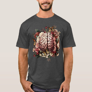 Camiseta Cerebro con flores psicología frente a la salud me
