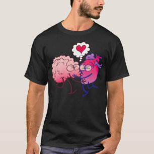 Camiseta Cerebro y corazón en el amor besando lo fresco occ