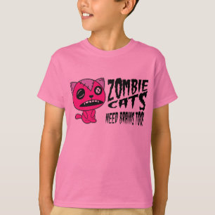 Camiseta ¡Cerebros de la necesidad de los gatos del zombi