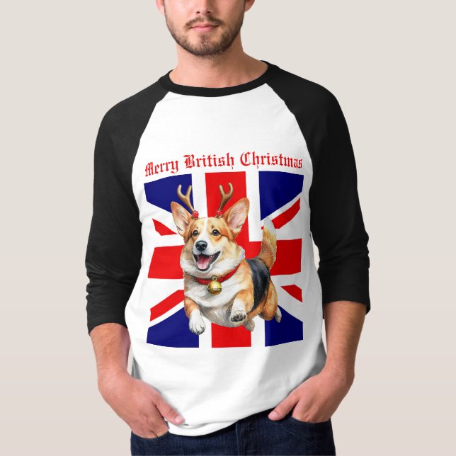 Camiseta Cerebros Navidades británicos Corgi Reindes Antler (Anverso)